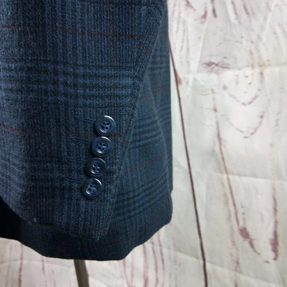 Corporate Gear Munsing Wear 46L Lambswool 3 Button Blue Plaid Suit Blazer Jacket